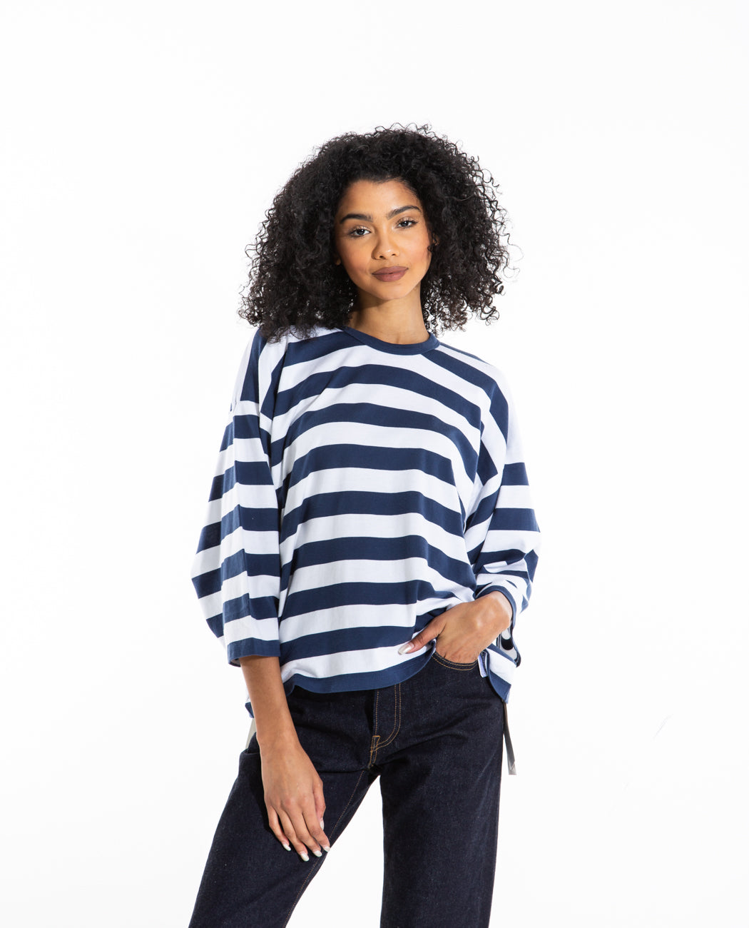 visvim WMV KIMONO BORDER TEE ボーダー カットソー WMV VISVIM Kimono Border Tee - Navy | Garmentory