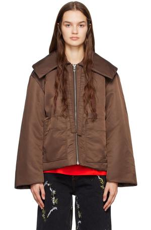 GANNI パイピング ブラウン パデッドジャケット GANNI パイピング ブラウン パデッドジャケット