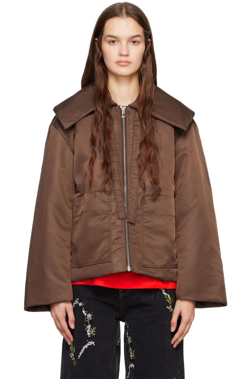 関税送料込♪GANNI/Nylon Big Collar Jacket Ganni Big Collar Jacket - Chicory Coffee | Garmentory