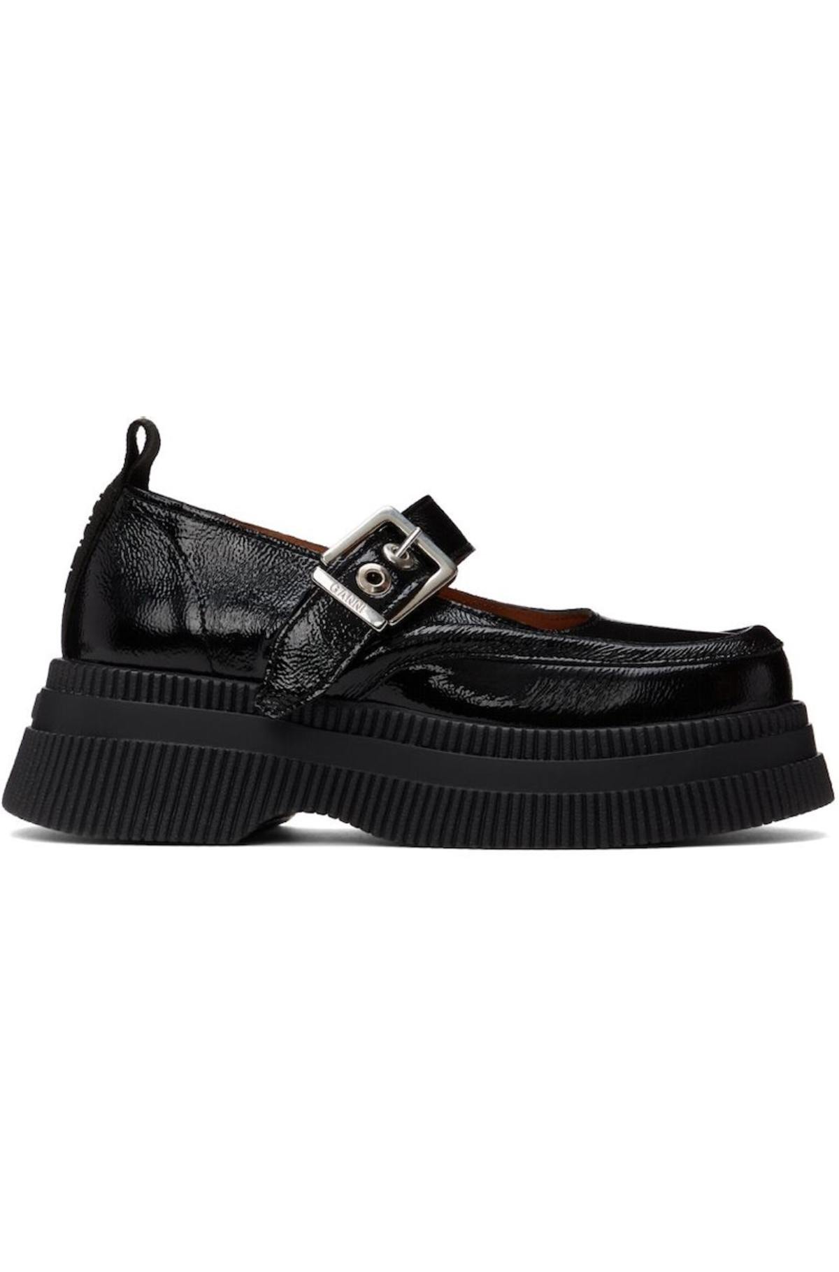 Ganni Creepers Mary Jane Flats - Black | Garmentory