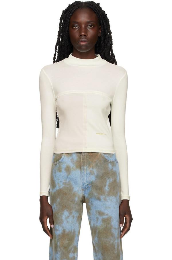 Eckhaus Latta White & Green Lapped Baby Turtleneck | Garmentory