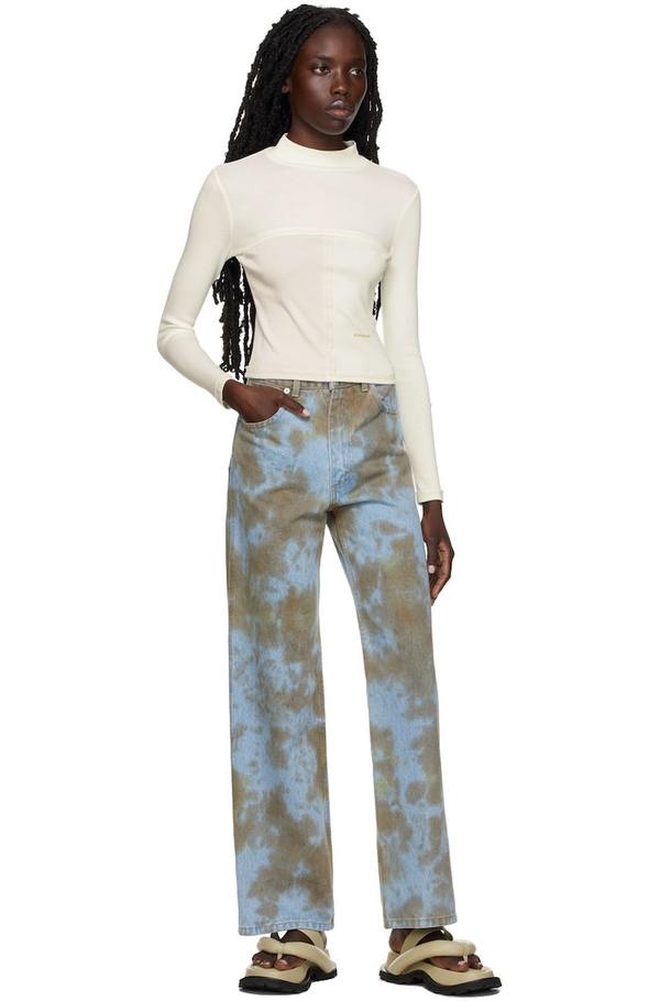 Eckhaus Latta White & Green Lapped Baby Turtleneck | Garmentory