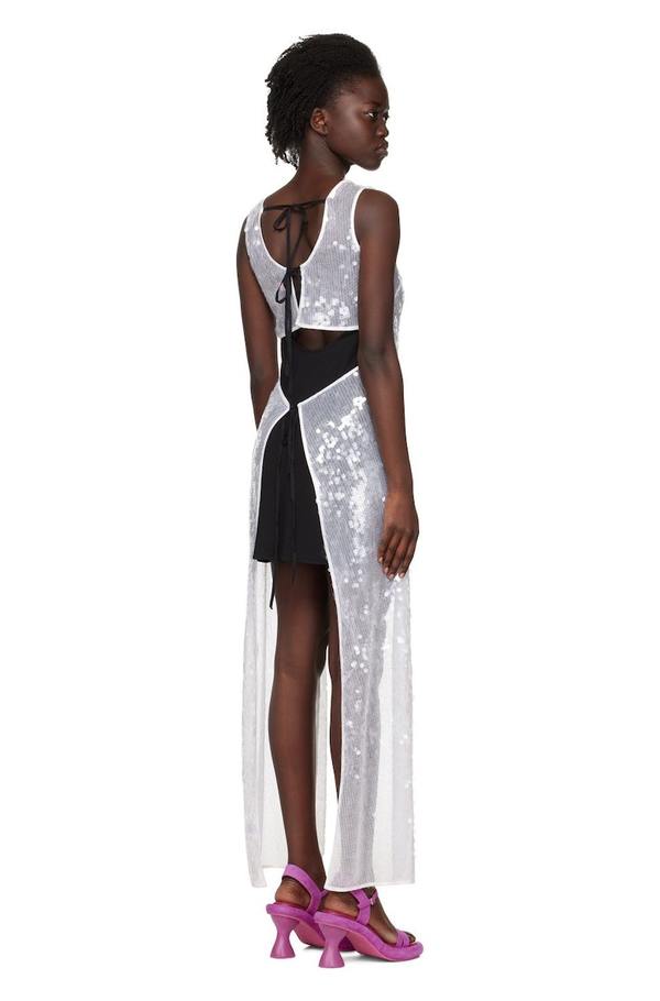 slim fit dress slacks White Sleeveless High Neck Beaded Midi Sheath Dress