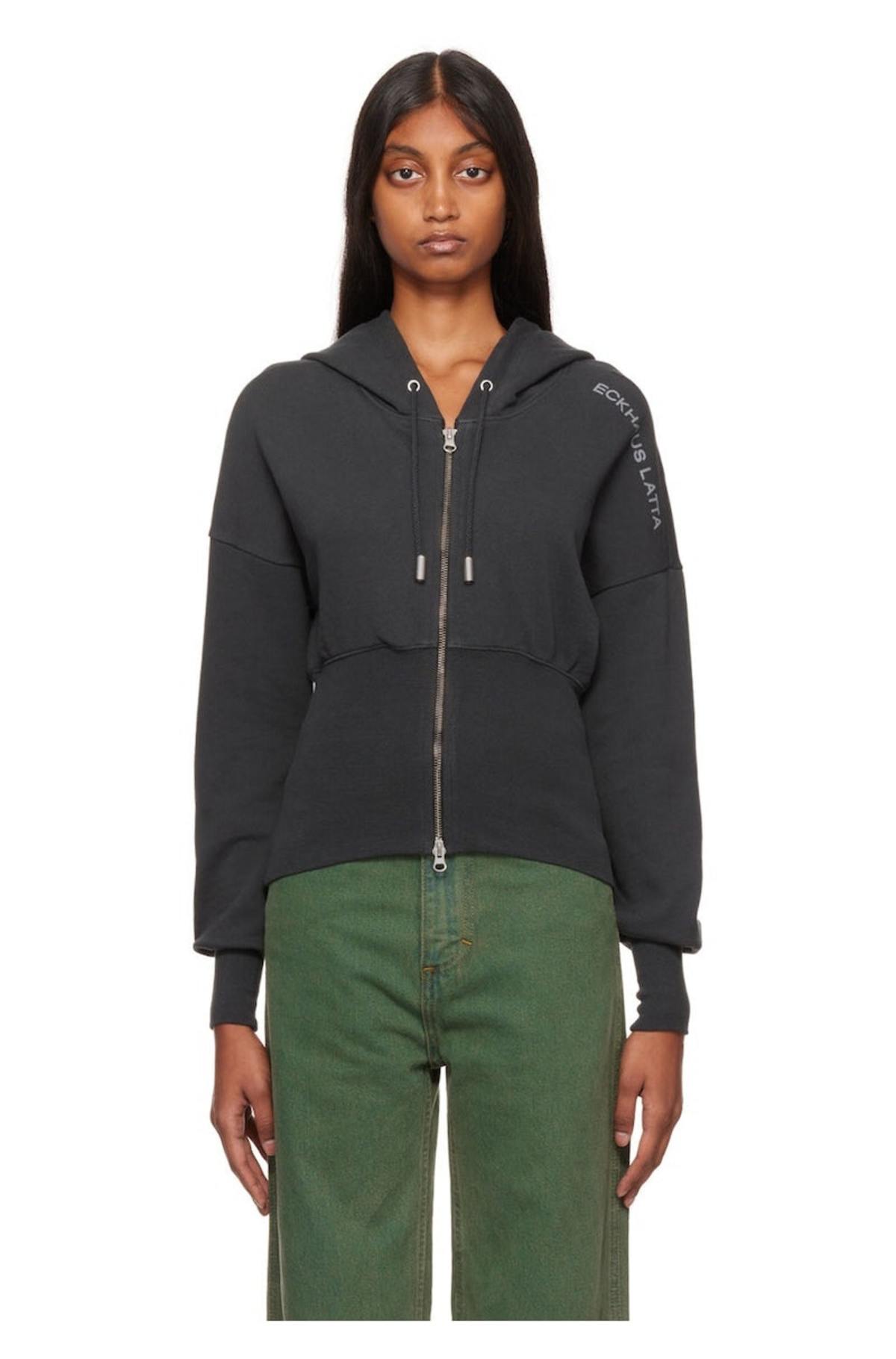 Eckhaus Latta Navy Zip Hoodie | Garmentory