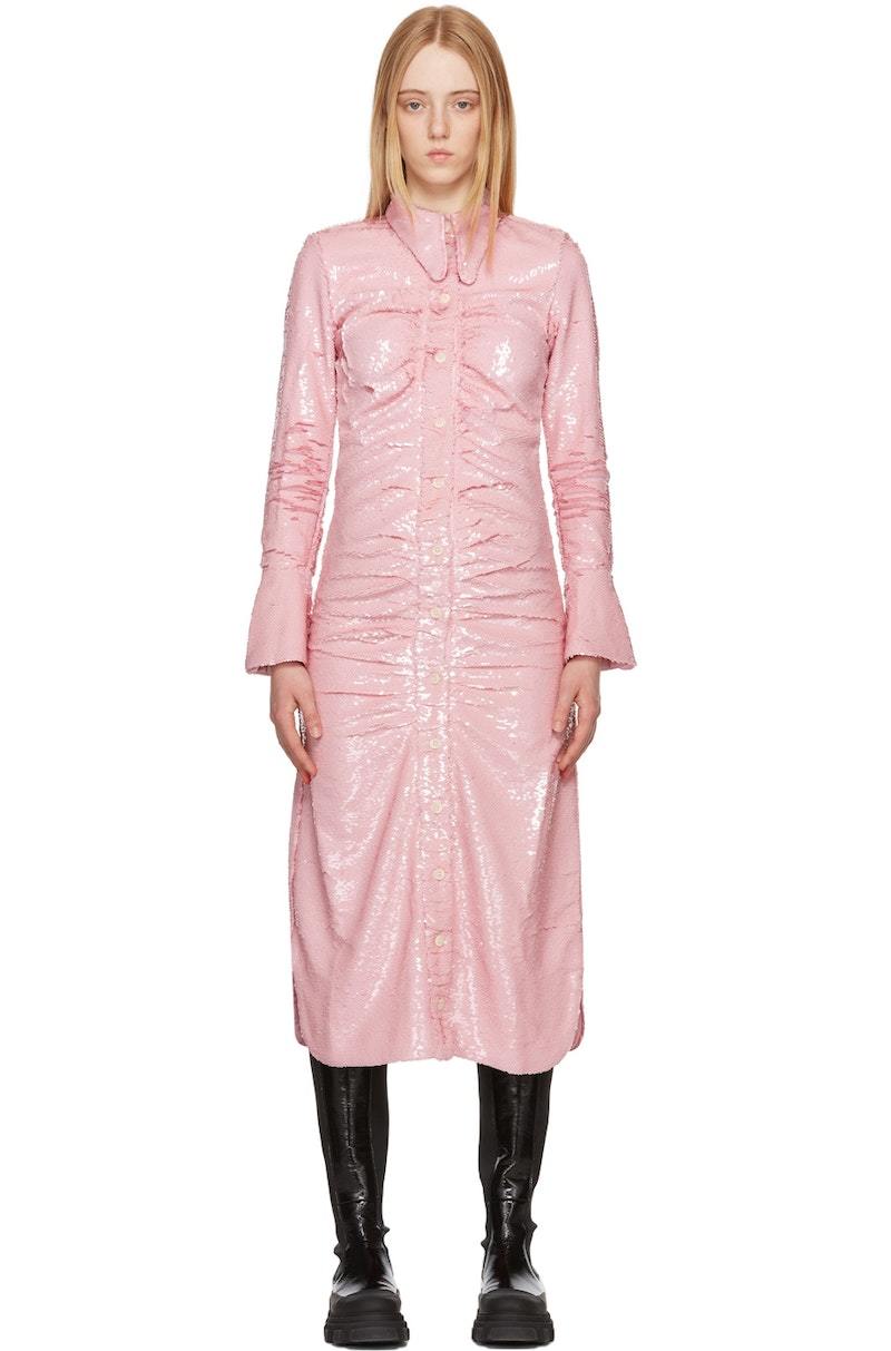 Ganni Sequin Shirt Dress - Light Lilac | Garmentory