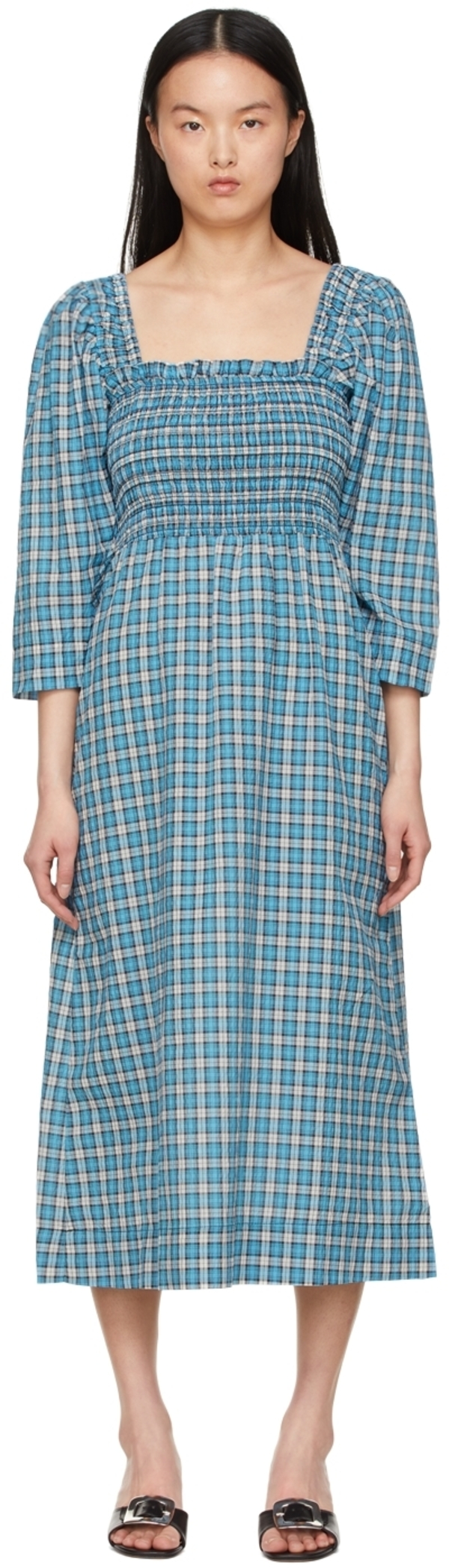 【関税&送料込】Ganni Blue Midi Dress In Organic Denim Ganni Blue Midi Dress In Organic Denim | Balardi