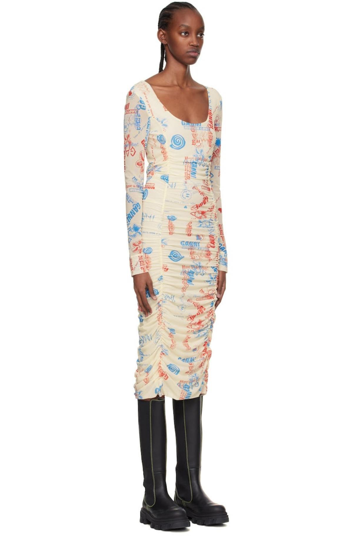 nylon midi dress Ruched Slit Shiny Nylon Midi Dress
