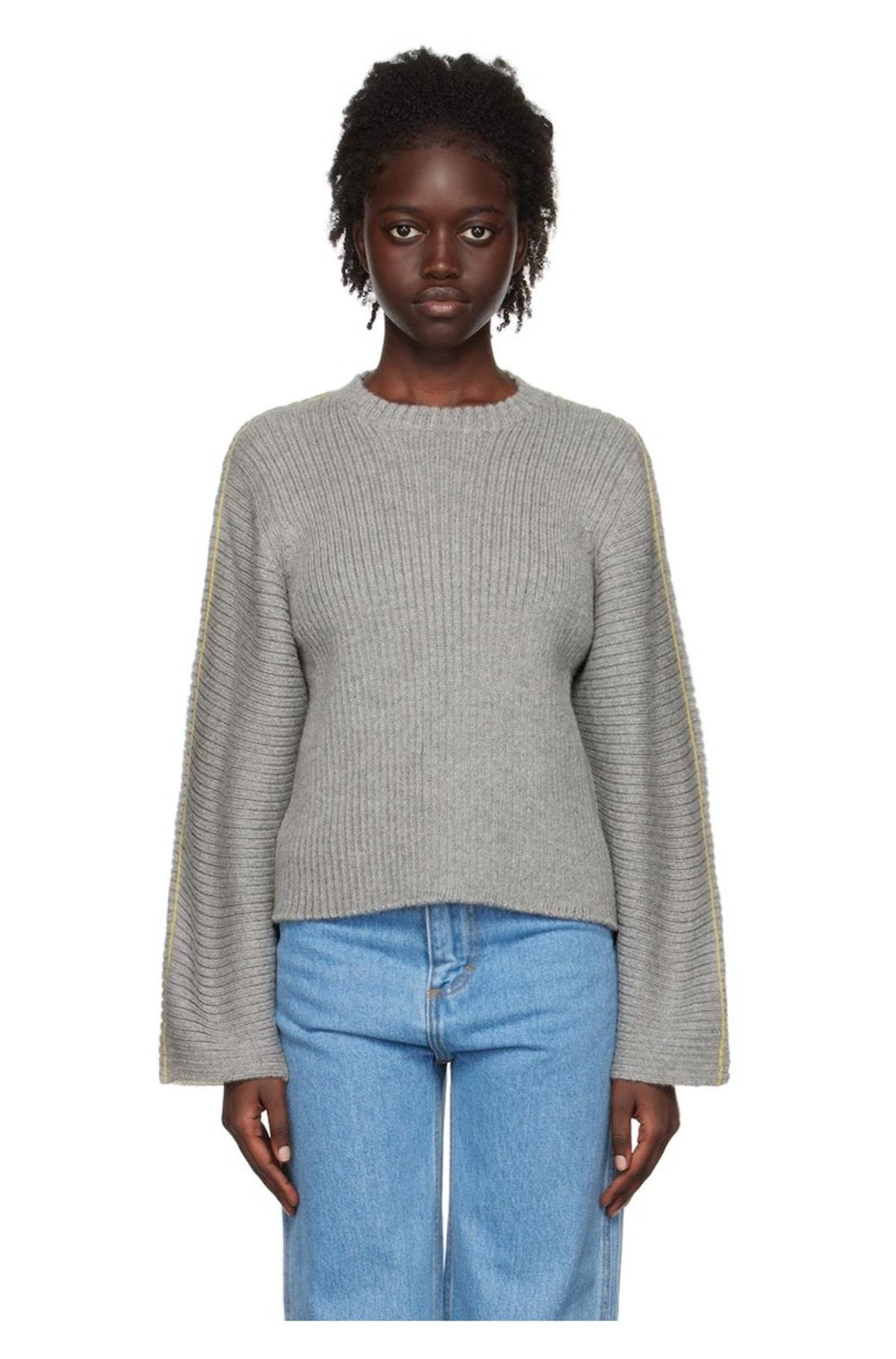 Eckhaus Latta Gray & Off-White Ash Sweater - Image 1 of 4