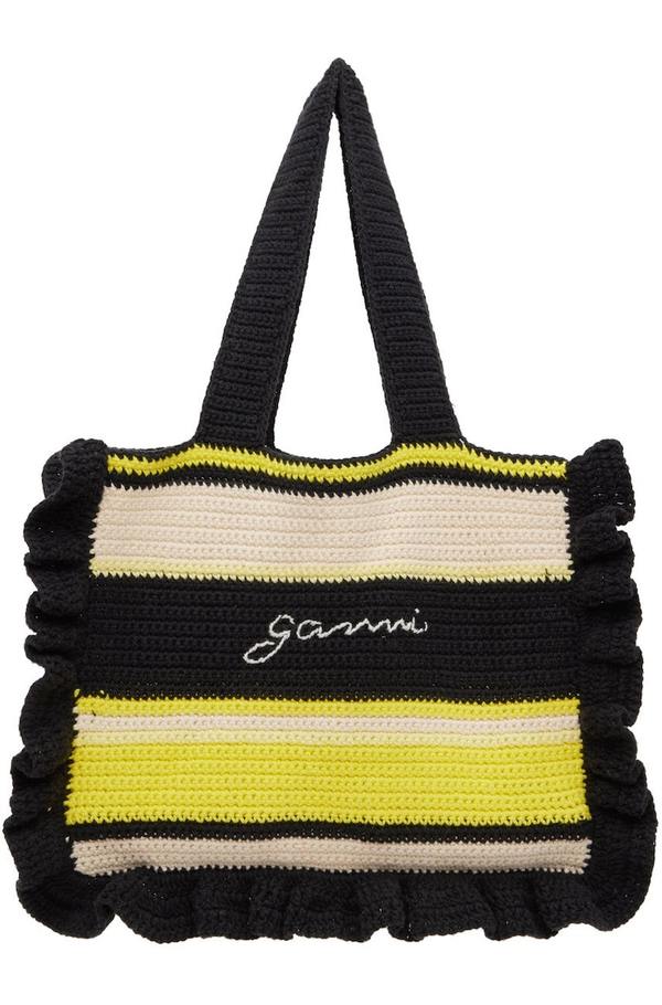 Ganni Crochet Frill Tote Golden Kiwi Garmentory