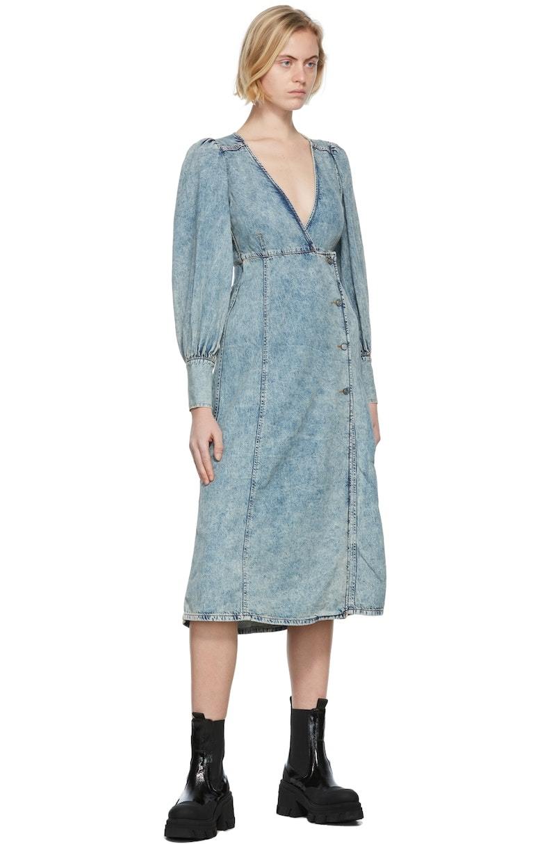 ワンピース Ganni Denim midi dress with open back GANNI Denim midi dress | THE OUTNET