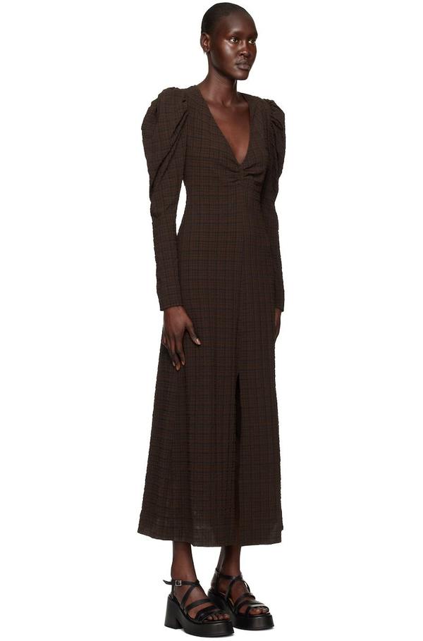 ganni check maxi dress Ganni Crinkled Check Long Dress