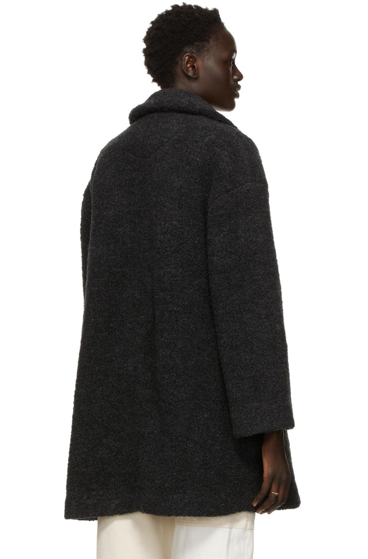 GANNI Recycled Wool Boucle Long Wrap Coat - Phantom | Garmentory