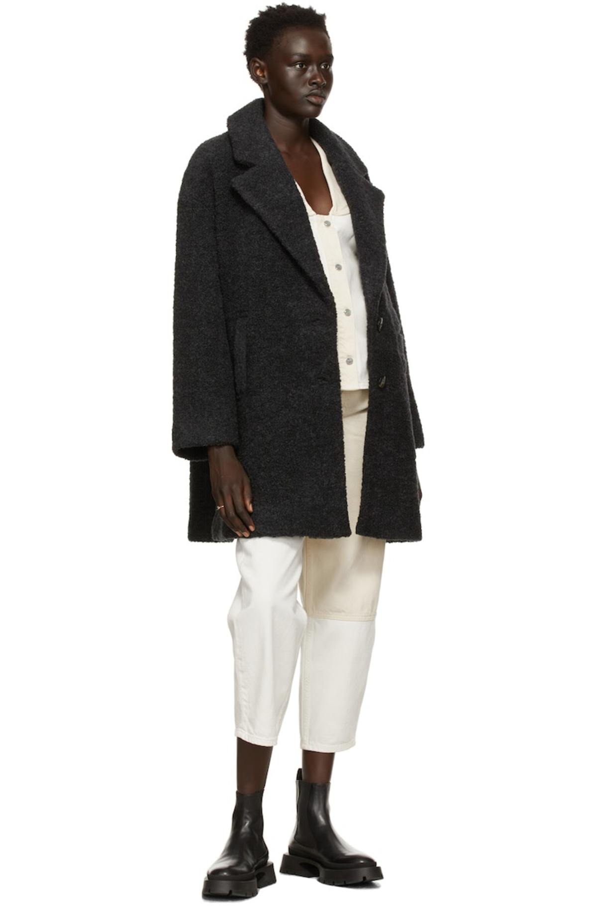 GANNI Recycled Wool Boucle Long Wrap Coat - Phantom | Garmentory