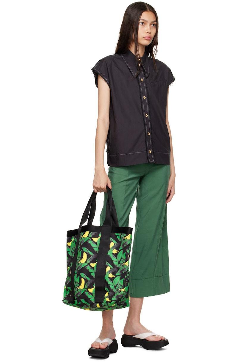 GANNI☆プリント リサイクルテック シェル トート♪【送料込】 GANNI Recycled Tech Tote - Banana Tree/Black | Garmentory