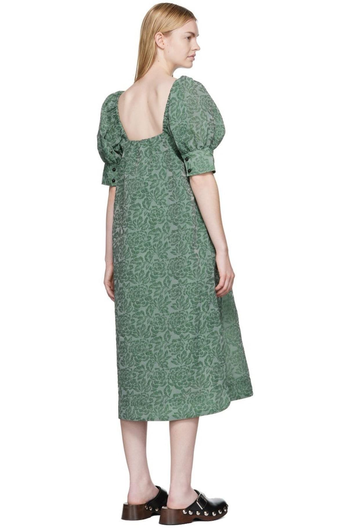 slim fit dress slacks Ganni Green Leopard Print Dress, IT34 - BOPF main image 1
