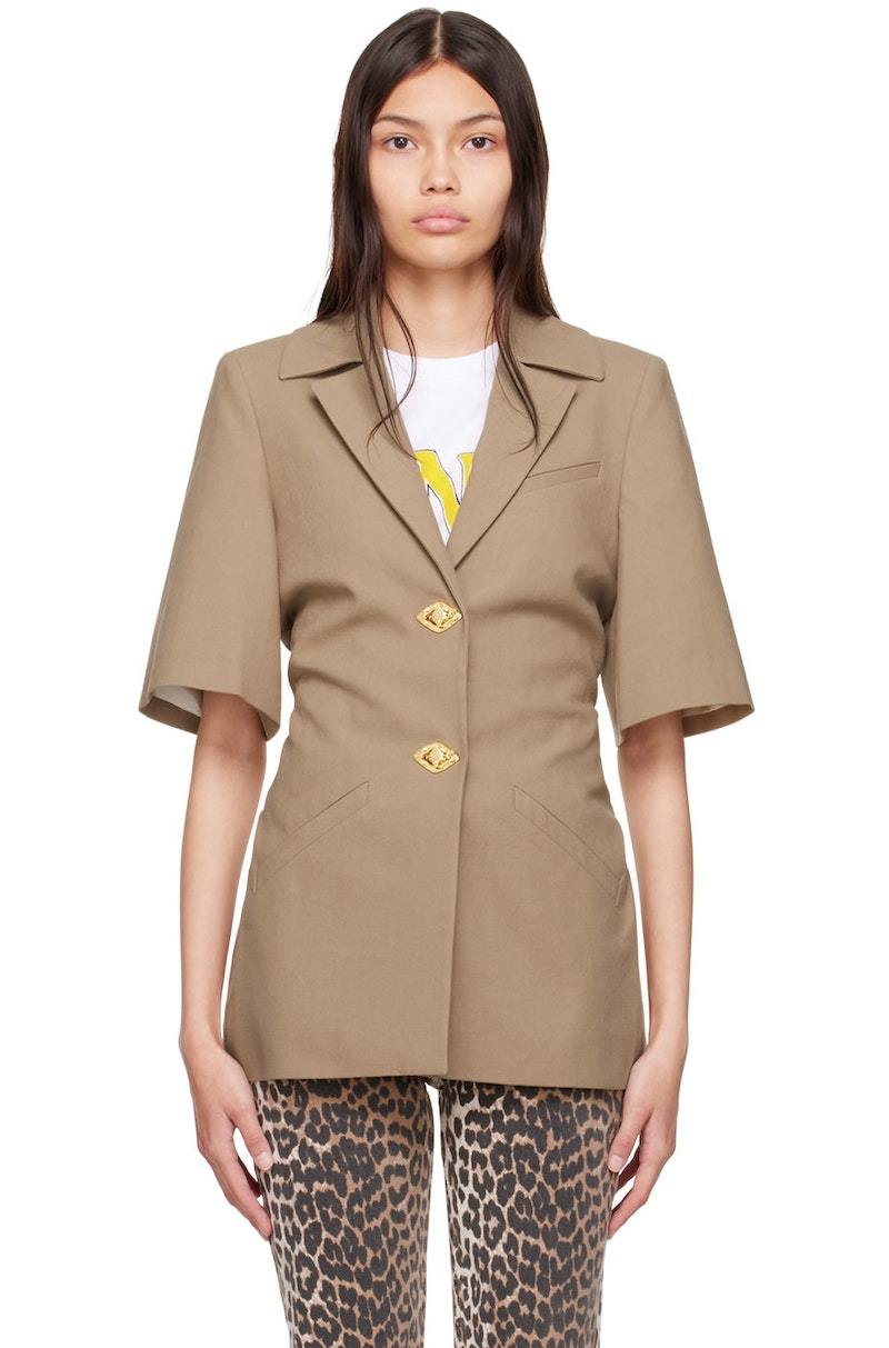 Ganni Organic Cotton Blazer - Brown | Garmentory Ganni Organic Cotton Blazer - Brown | Garmentory