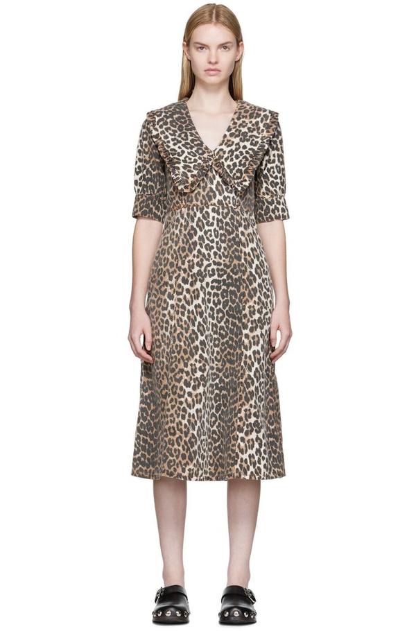 ganni denim leopard dress GANNI Women's Printed Open-Back Denim Mini Dress