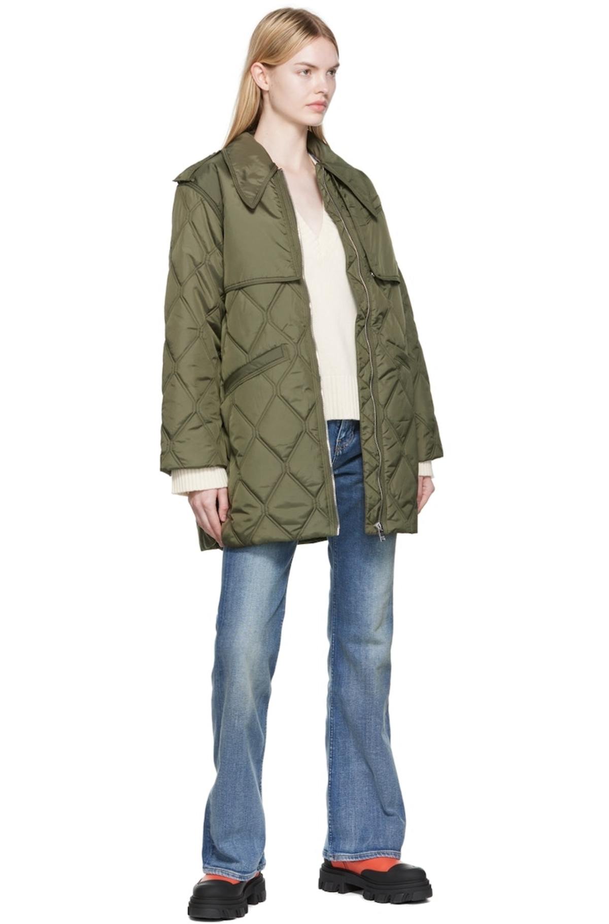 Ganni Quilted Jacket Khaki Garmentory