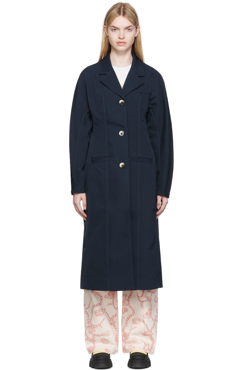 GANNI Single-Breasted Coat - Sky Captain | Garmentory
