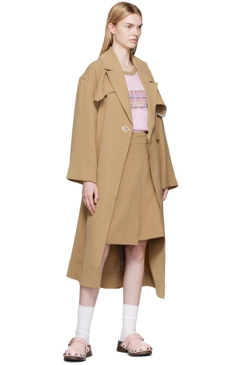 Ganni Twill Trench Coat - Beige | Garmentory