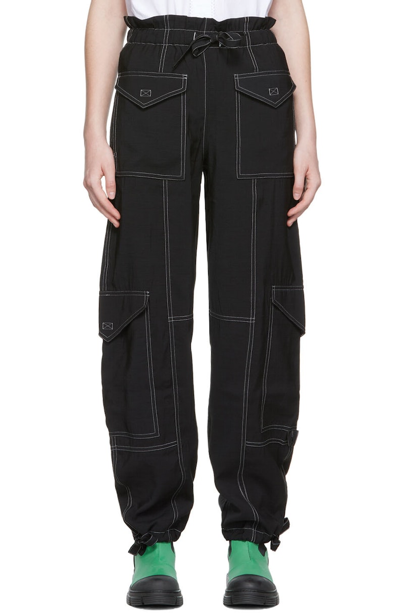 Ganni Contrast Cargo Pants - Black | Garmentory