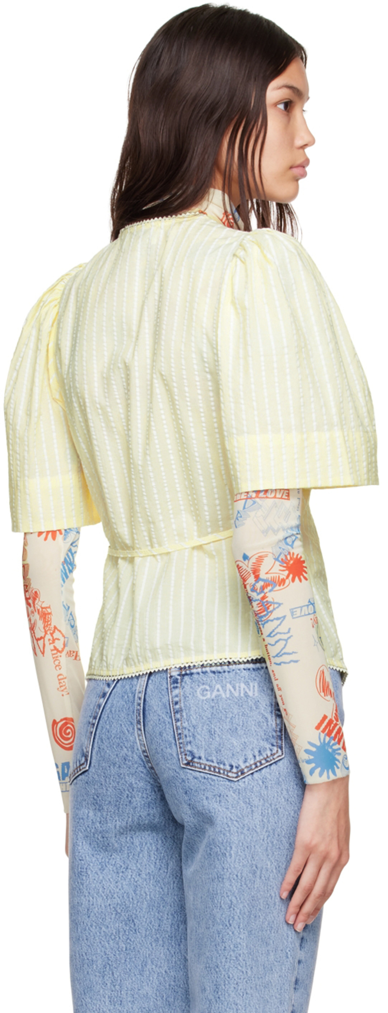 トップス GANNI striped organic cotton blouse 22946892_52987939_600.jpg