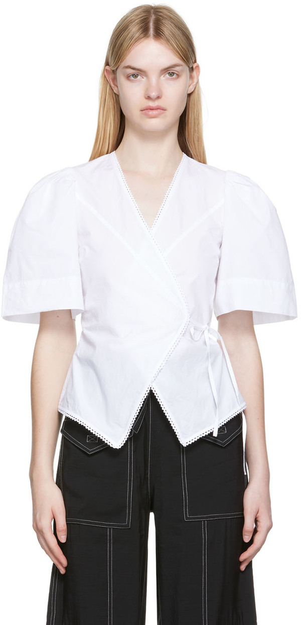 GANNI ラップブラウス　白い　size 34 GANNI White Wrap Blouse | Garmentory