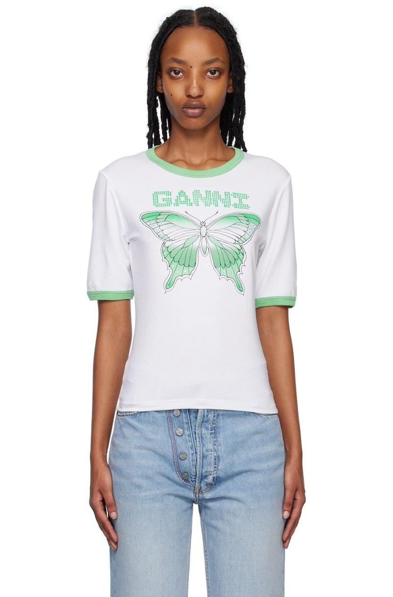 正規品 GANNI ホワイト Butterfly Tシャツ Ganni Butterfly T-Shirt - Bright White | Garmentory