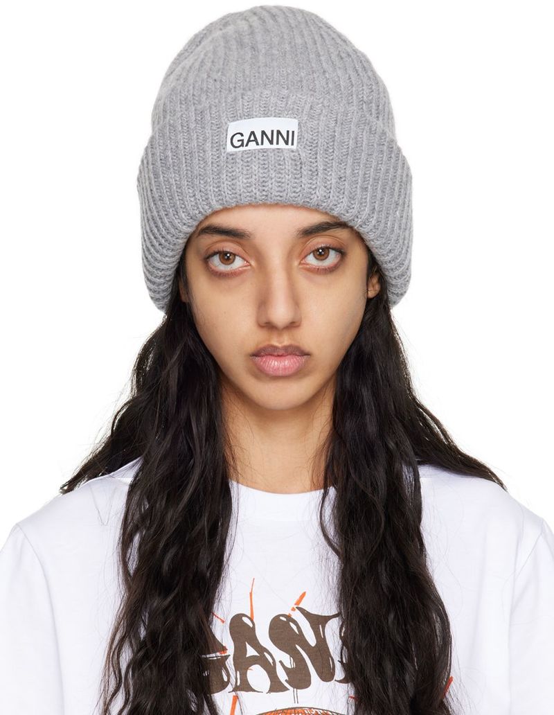 New GANNI gray beanie GANNI Gray Oversized Wool Rib Beanie GANNI main image 3
