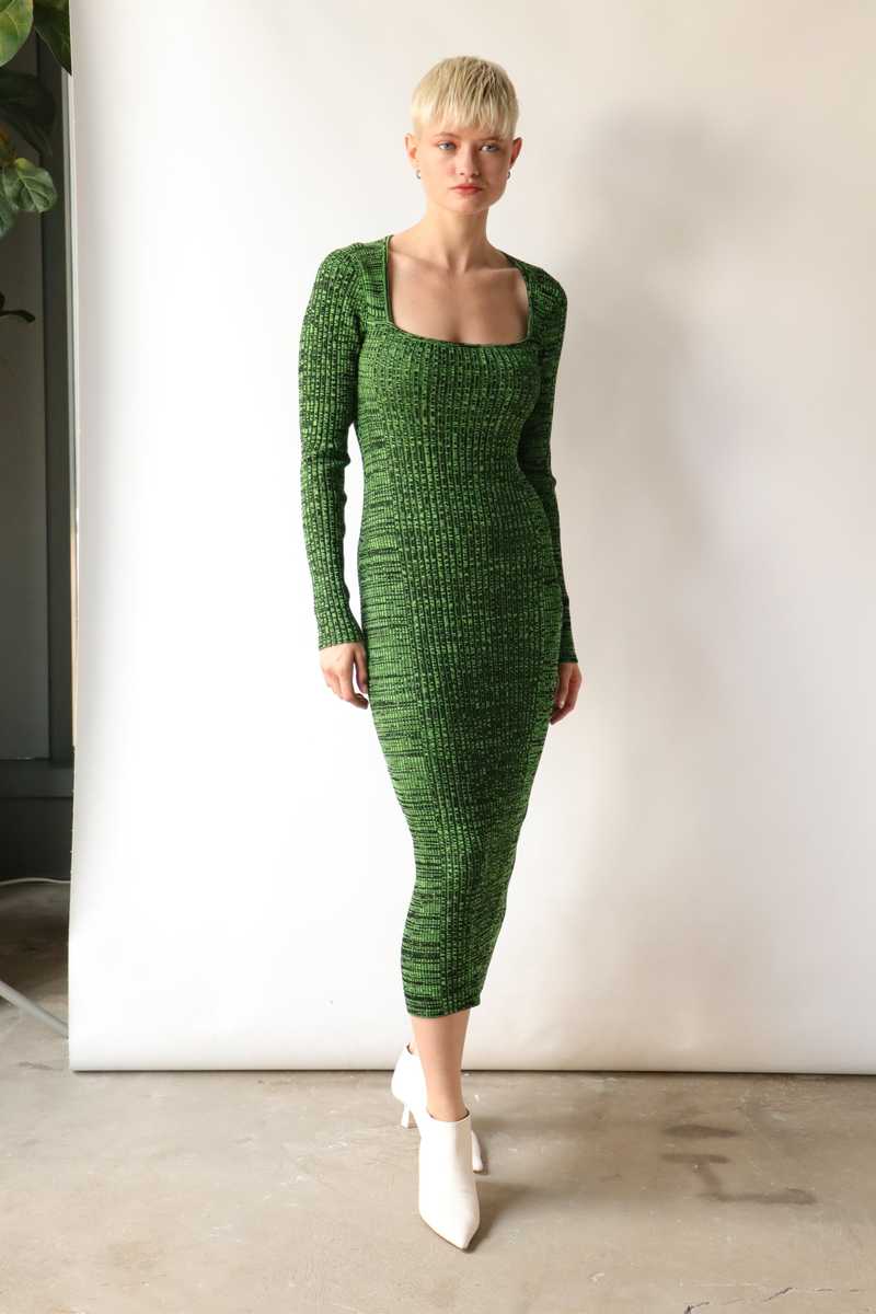 Ganni Melange Knit Dress - Green | Garmentory