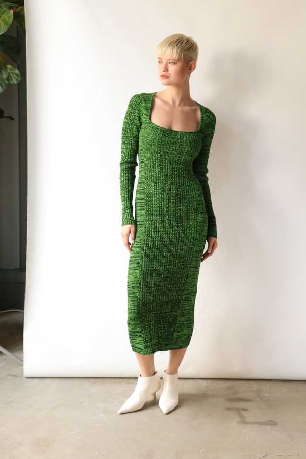 Ganni Melange Knit Dress - Green | Garmentory