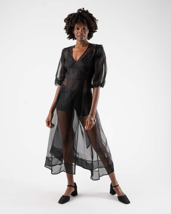open lace back dress Knit midi dress with a silk organza flower black 107DD001  RASARIO