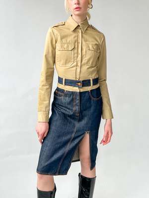 Jean Paul Gaultier Jeans Denim Paneled Dress - Beige/Blue | Garmentory