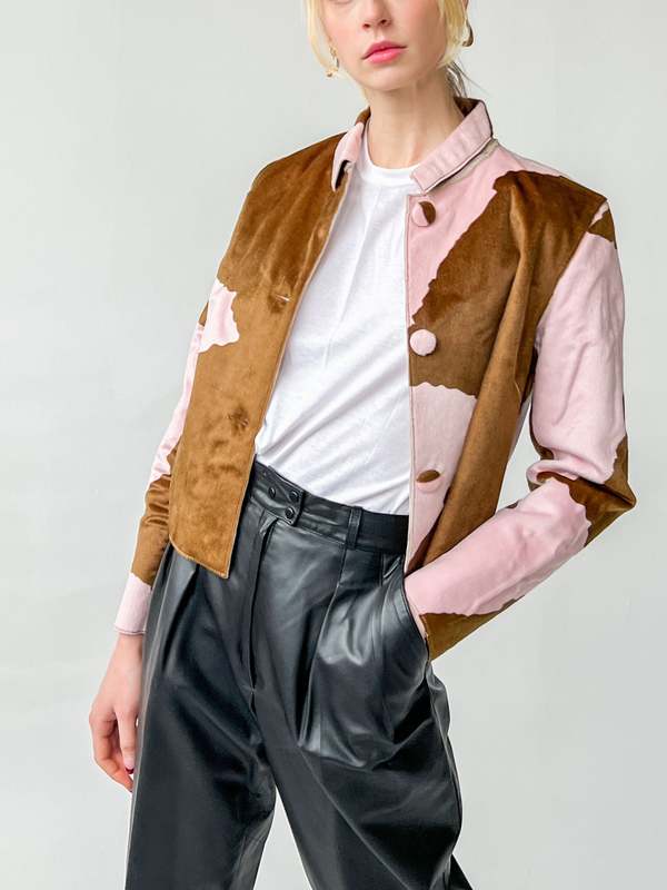 Vintage Melissa Cow Print Leather Jacket Pink/Brown Garmentory