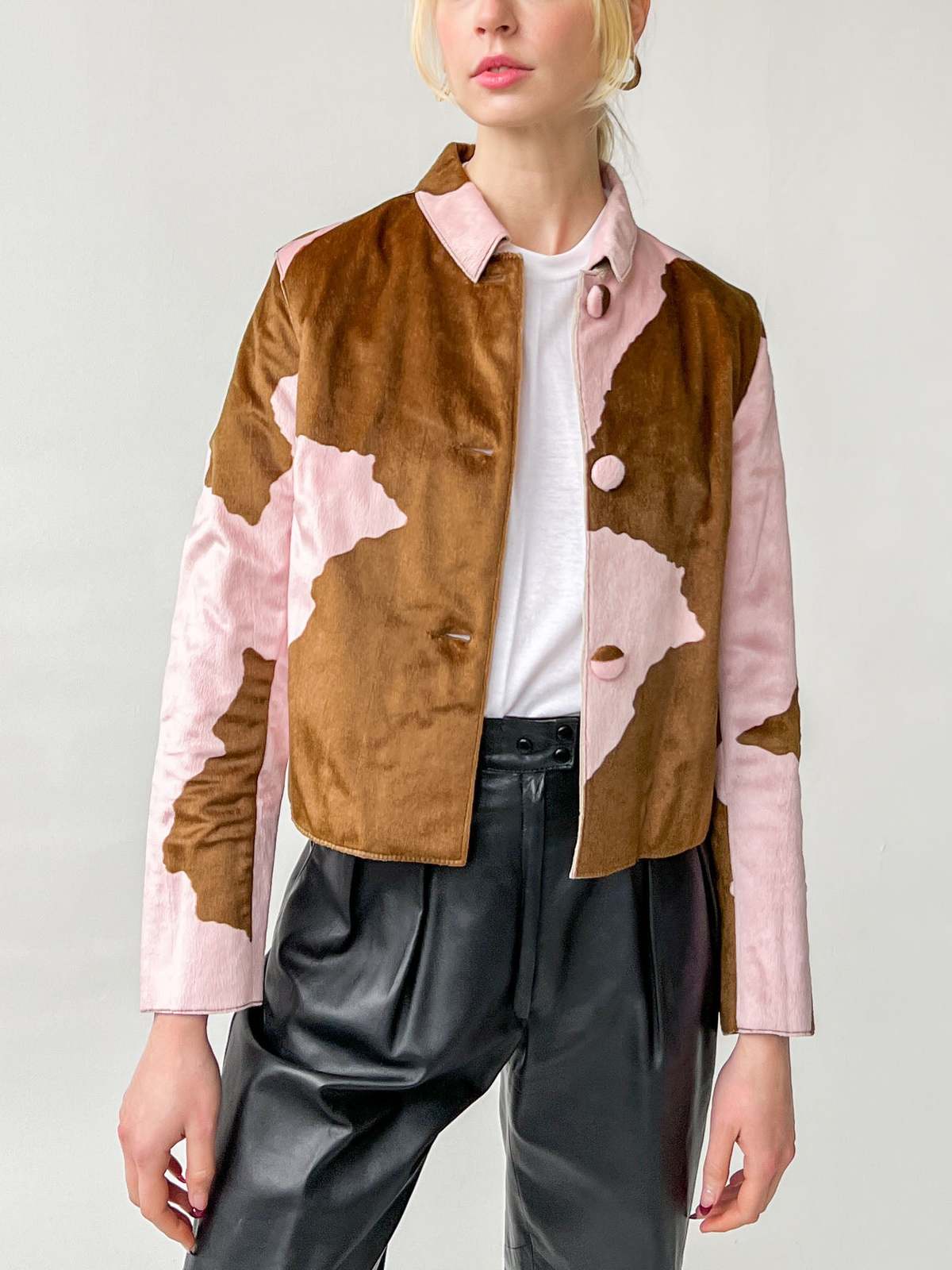 Vintage Melissa Cow Print Leather Jacket Pink/Brown Garmentory
