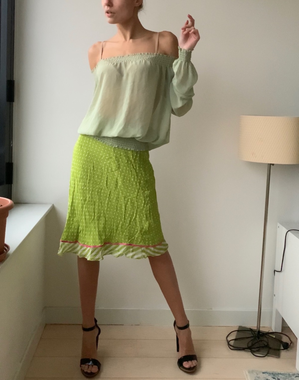 Blugirl blumarine lime polka dot midi skirt