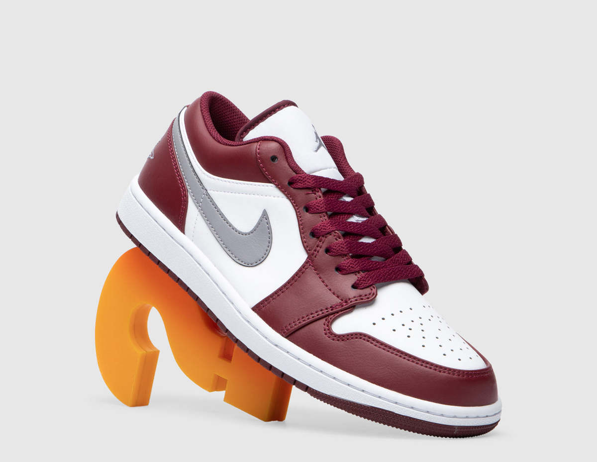 Nike Air Jordan 1 Low Bordeaux White Cherrywood Red Cement Gray Sneakers Mens 12 Air Jordan 1 Low Bordeaux Cherrywood/Red/Grey 553558-615 Sz  main image 2