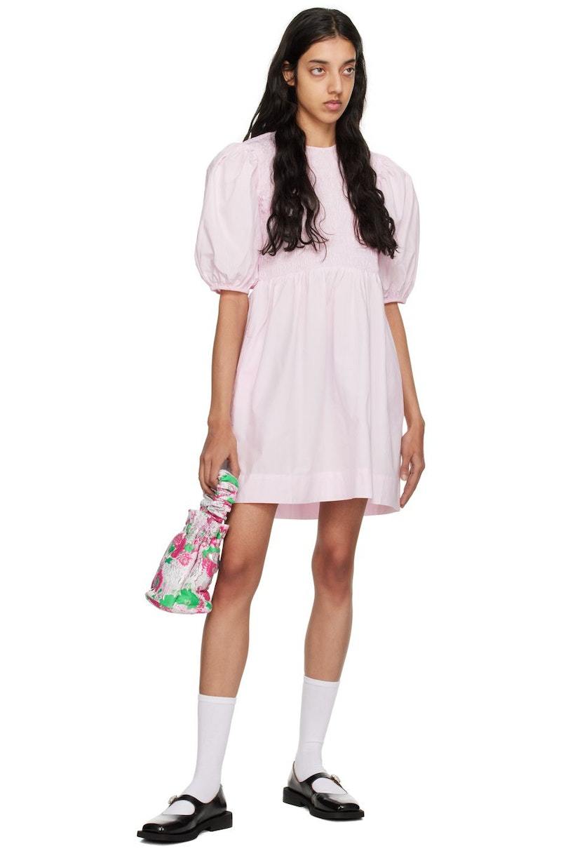 Ganni Smocked Minidress - Light Lilac | Garmentory