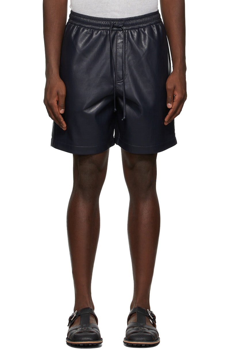 Nanushka Navy Doxxi Vegan Leather Shorts | Garmentory