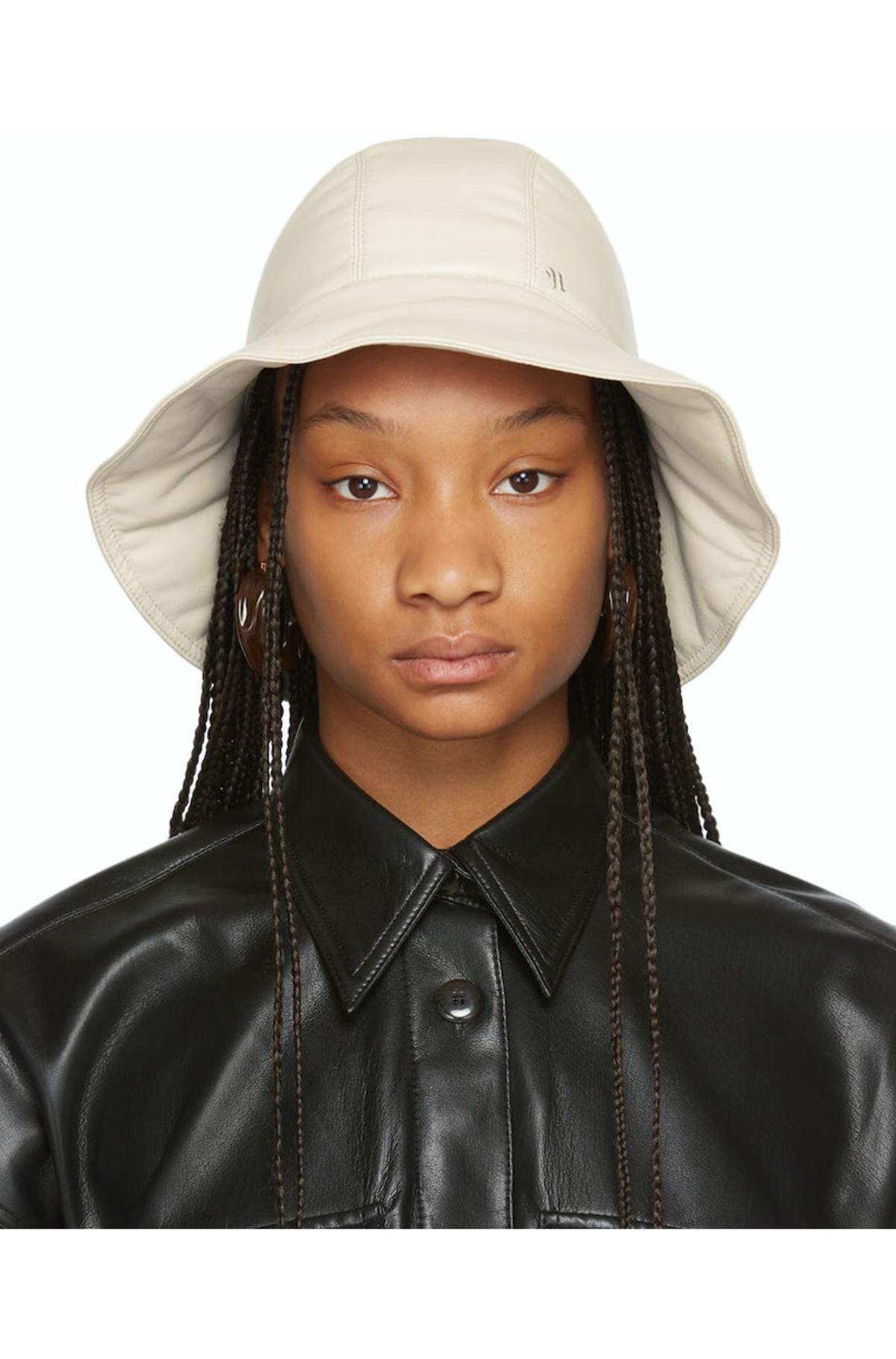 Nanushka Cameron Vegan Leather Bucket Hat Caran - Signature Calligraphy Bucket Hat - Black – Nanushka main image 2
