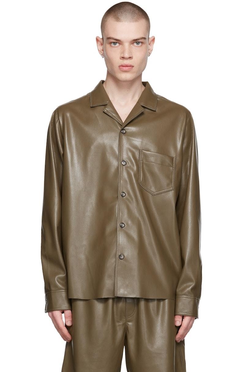 NANUSHKA ヴィーガンレザー シャツ Nanushka Khaki Meno Vegan Leather Shirt | Garmentory
