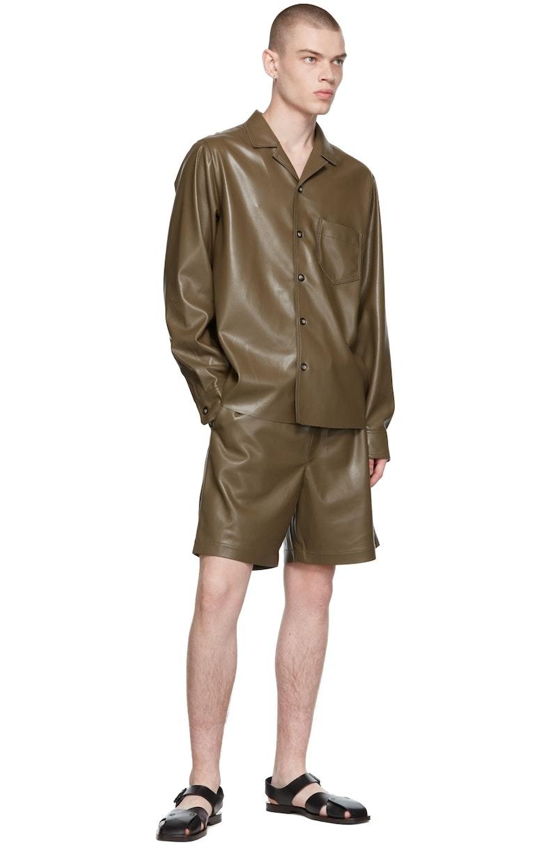 Nanushka Khaki Meno Vegan Leather Shirt | Garmentory