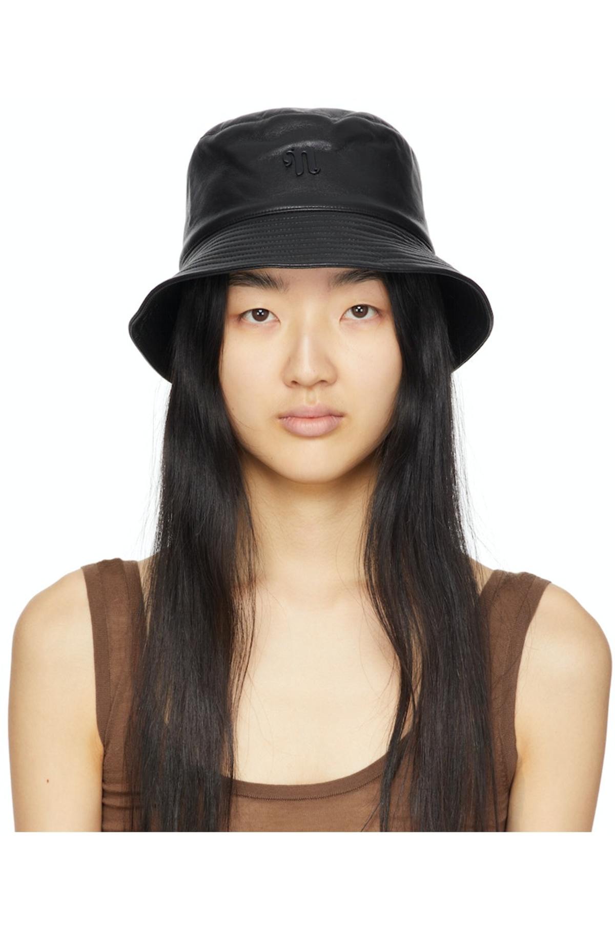 Nanushka Caran Recycled Leather Bucket Hat Black Garmentory