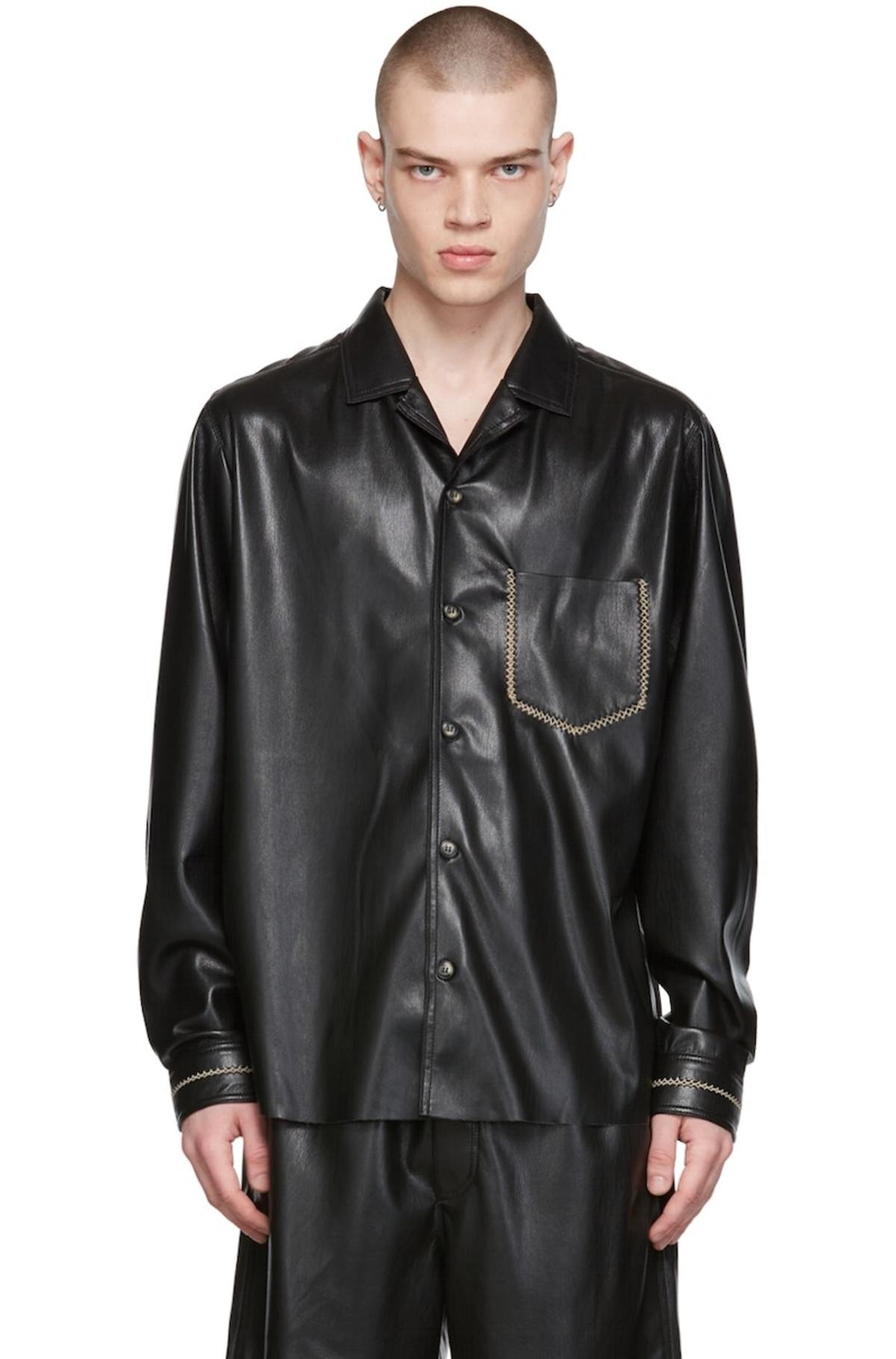 Nanushka Black Meno Vegan Leather Shirt | Garmentory