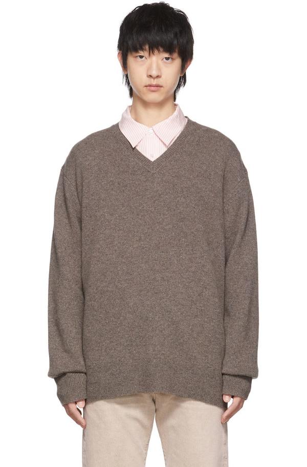 Acne Studios Vネックニット　セーター　ウール　カシミヤ　メンズ Acne Studios - Wool v-neck sweater - Dark Grey Melange