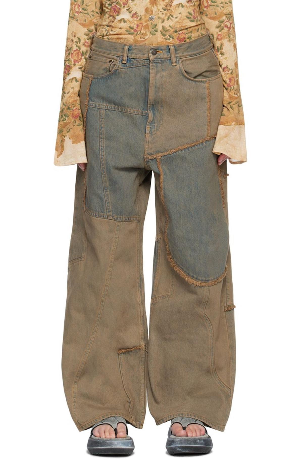Acne Studios Tan & Blue Patchwork Wide-Leg Jeans | Garmentory