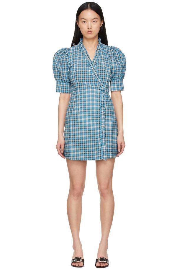 ganni blue mini dress Ganni Cotton Poplin Smock Mini Dress