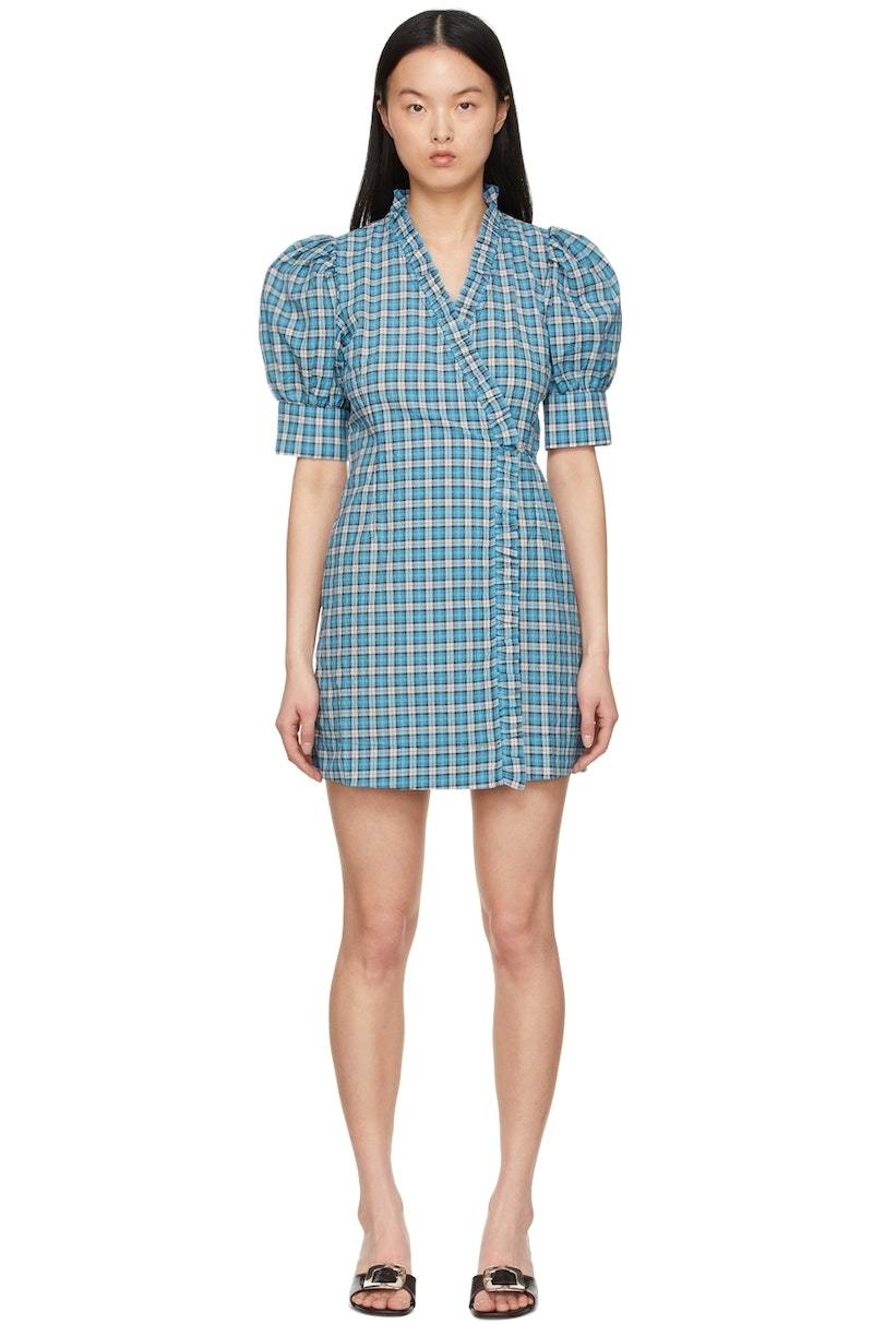 【関税&送料込】Ganni Mini Abito In Cotone Organico Ruched floral-print organic cotton-poplin mini dress GANNI