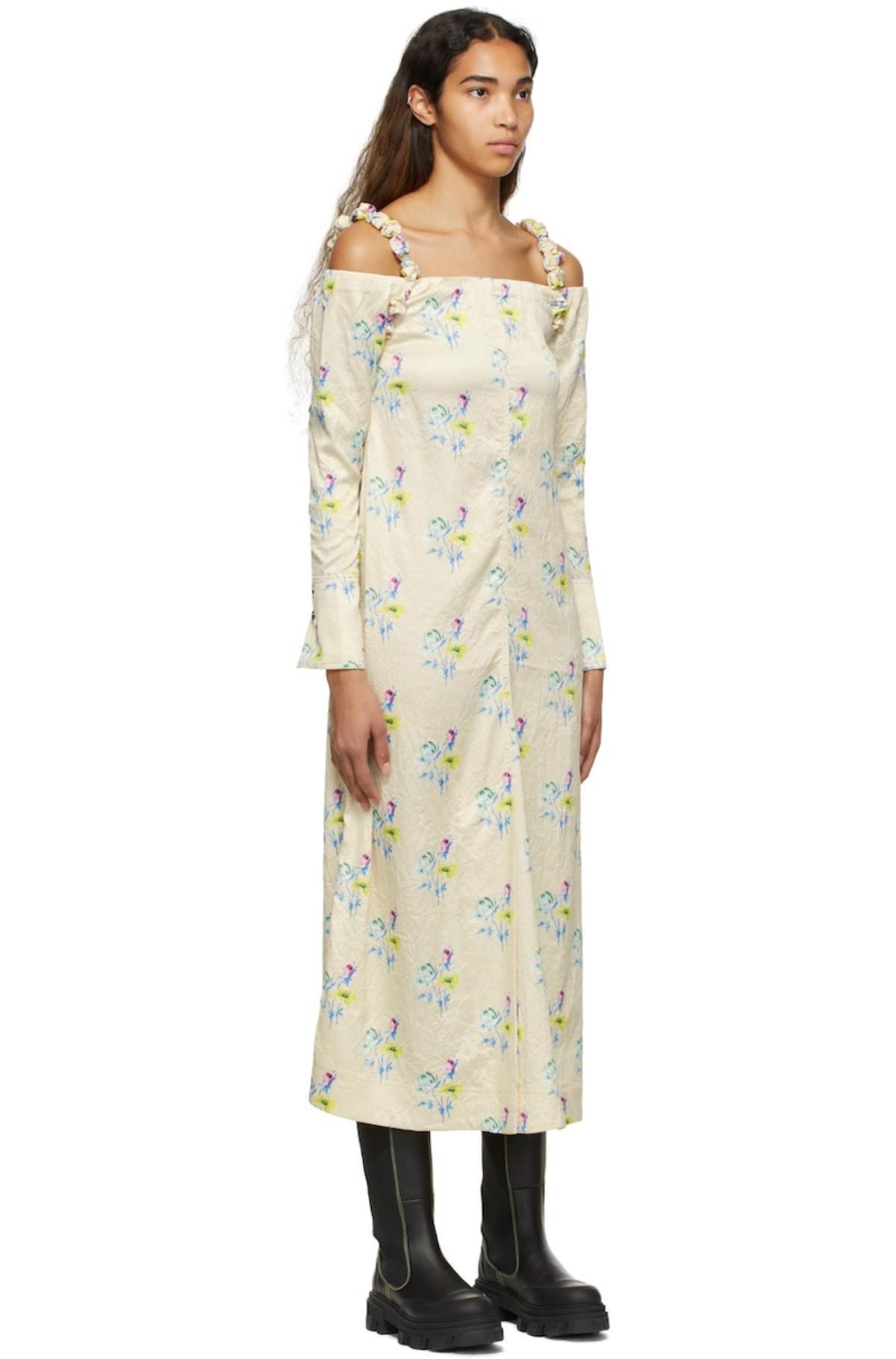 ganni recycled polyester dress Ganni dress in recycled polyester with jacquard pattern