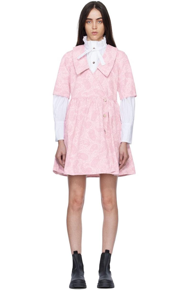 open lace back dress GANNI Women's Pink Check Smock Dress – Saint Bernard main image 1